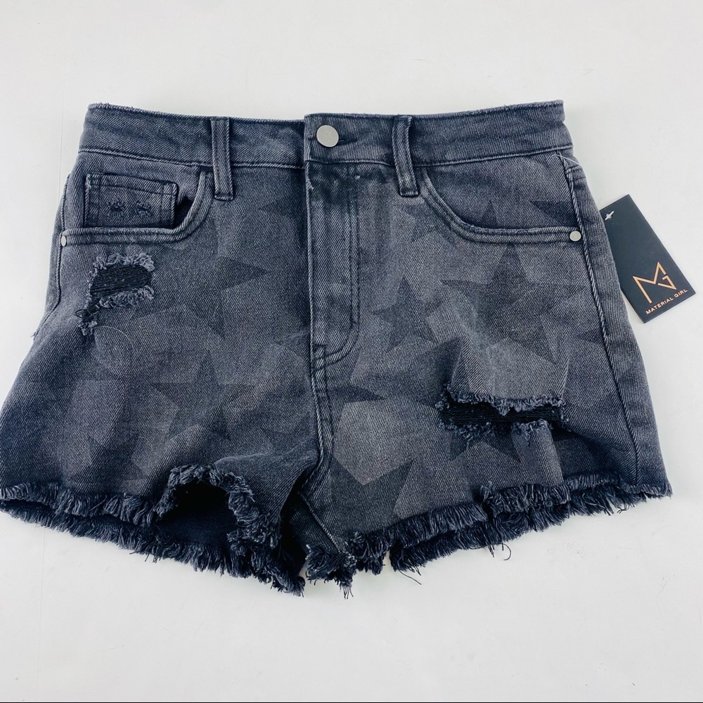 Material Girl Distressed Black Denim Shorts with Stars Size 9